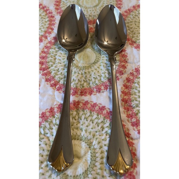 Yamazaki Other - Yamazaki Cara Teaspoons Gold Accent Glossy Stainless Japan Flatware Set Of 2‎